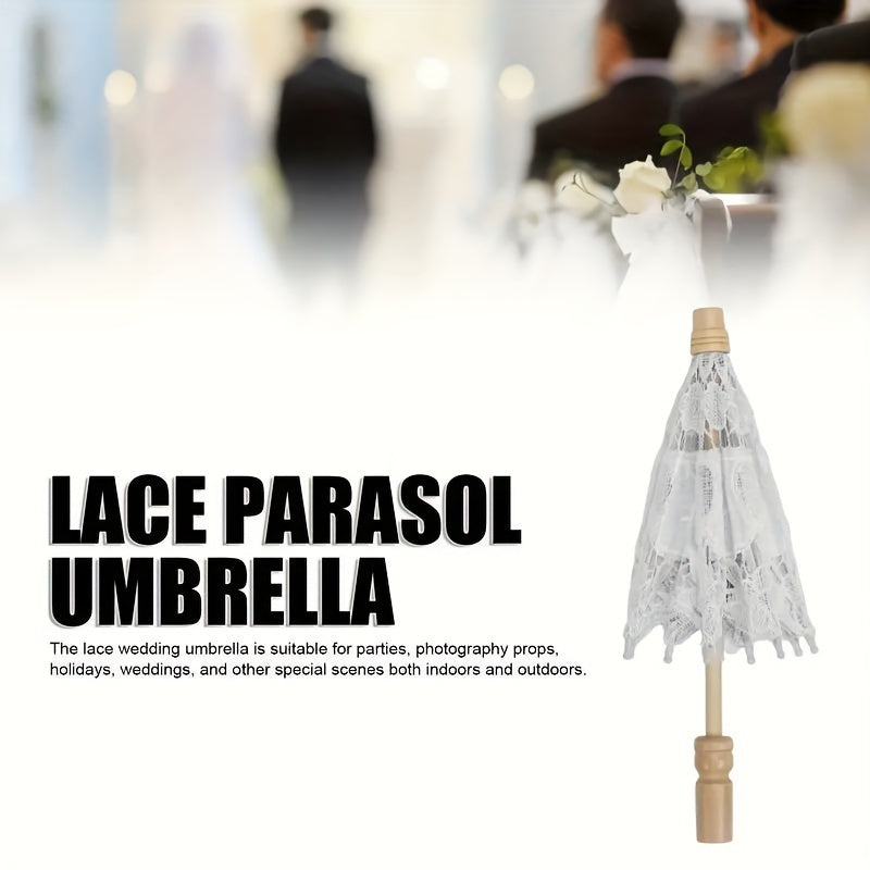 Embroidered Cotton Lace Bridal Umbrella with Wooden Handle for Weddings and Photography