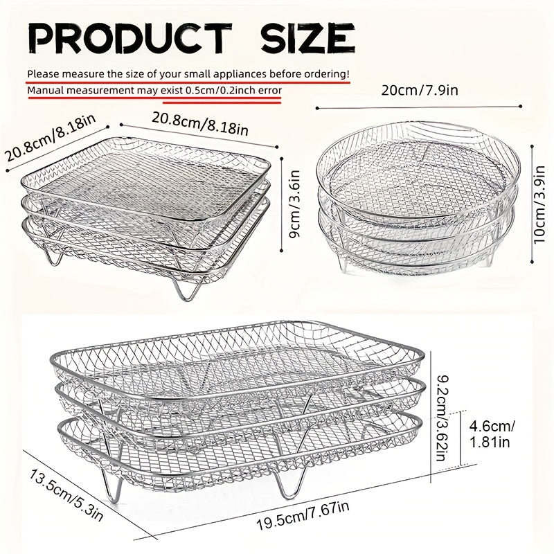 3-Layer Stainless Steel Air Fryer Rack Stackable Grilling Rack Multi-Functional