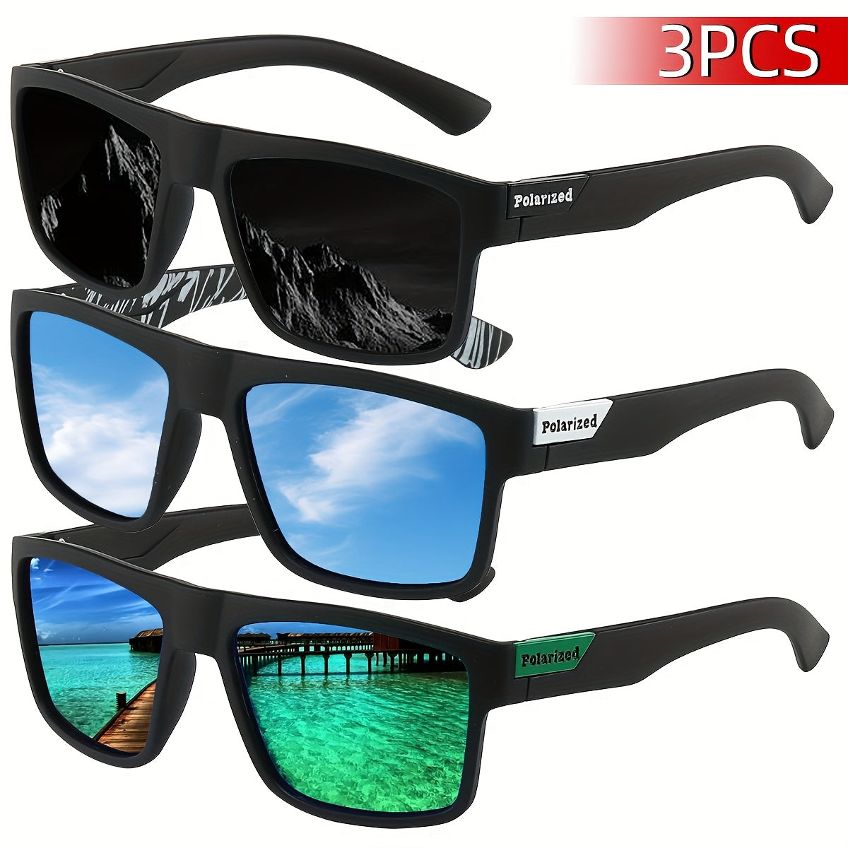 Мужские поляризационные спортивные очки 3 шт. для езды на велосипеде, вождения, рыбалки, отдыха на природе