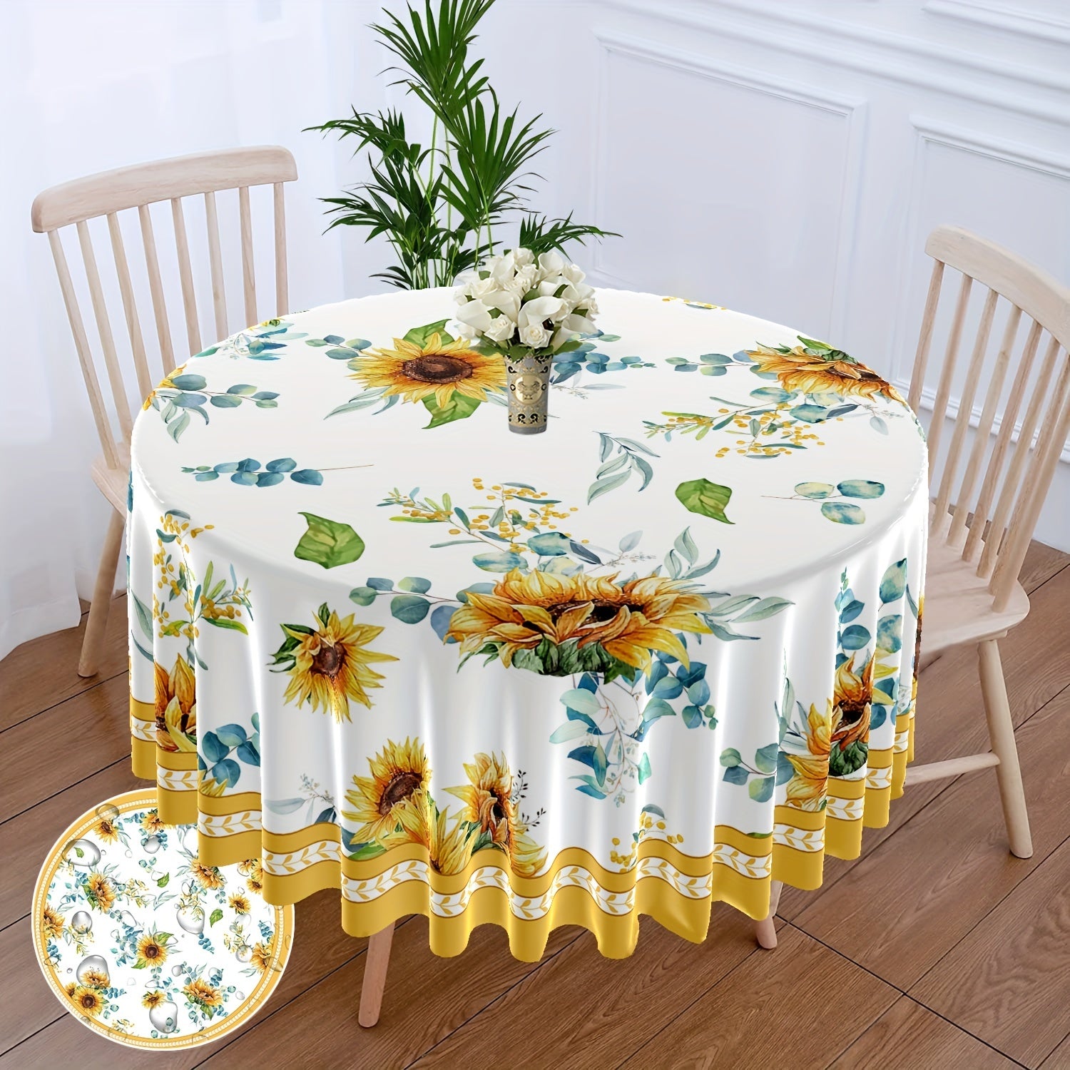 Large Flower Pattern Round Tablecloth for Dining and Home Decor