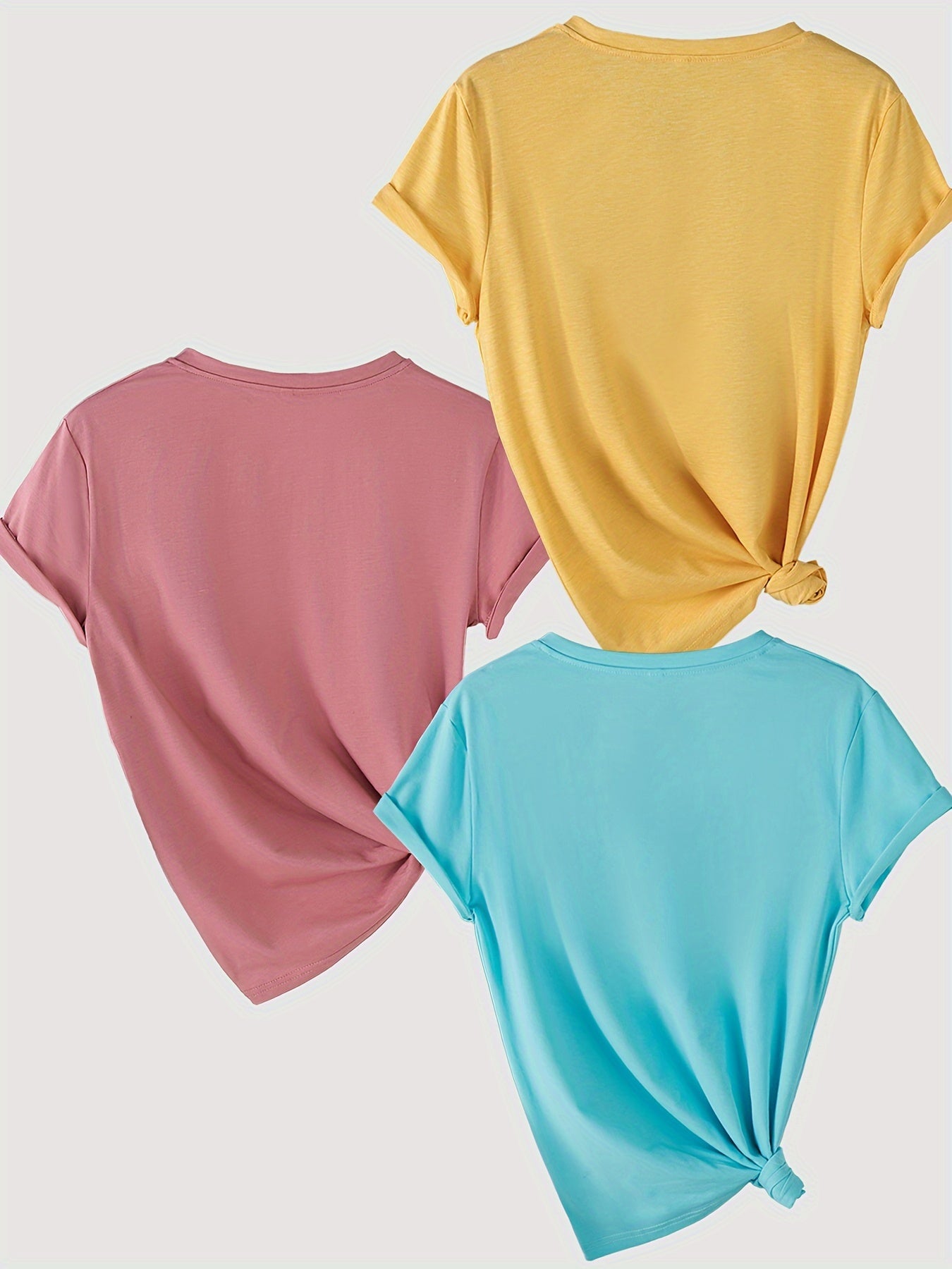 Short Sleeve V-Neck T-Shirt Set for Women Solid Color Rayon Casual Regular Fit