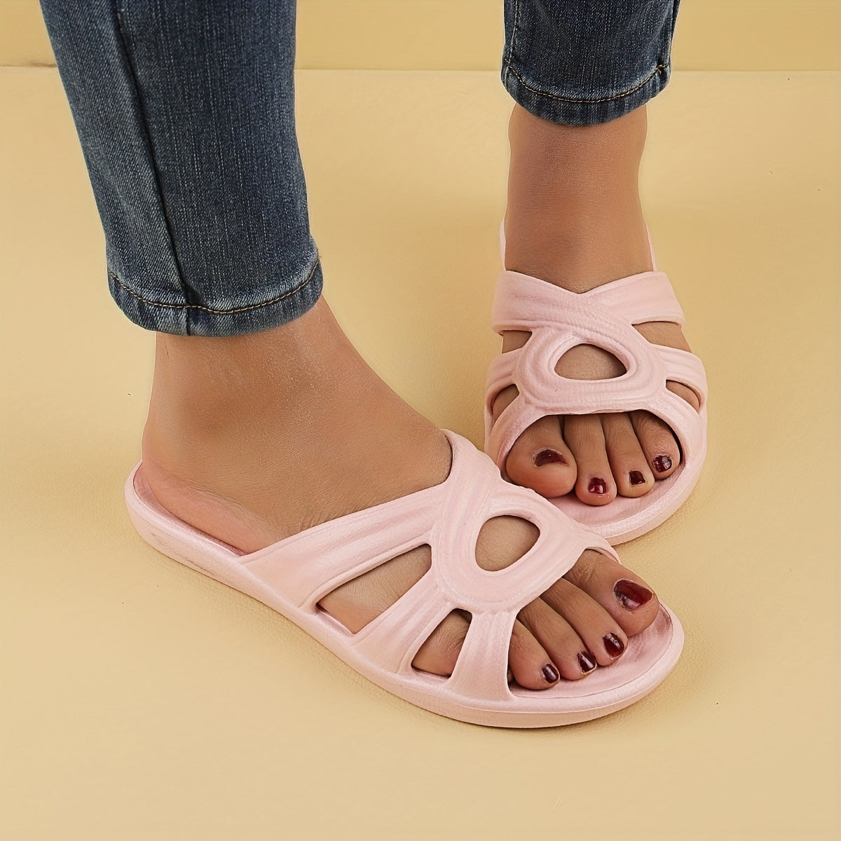 Women's Hollow Out Flat Slides Solid Color Summer Outdoor Shoes