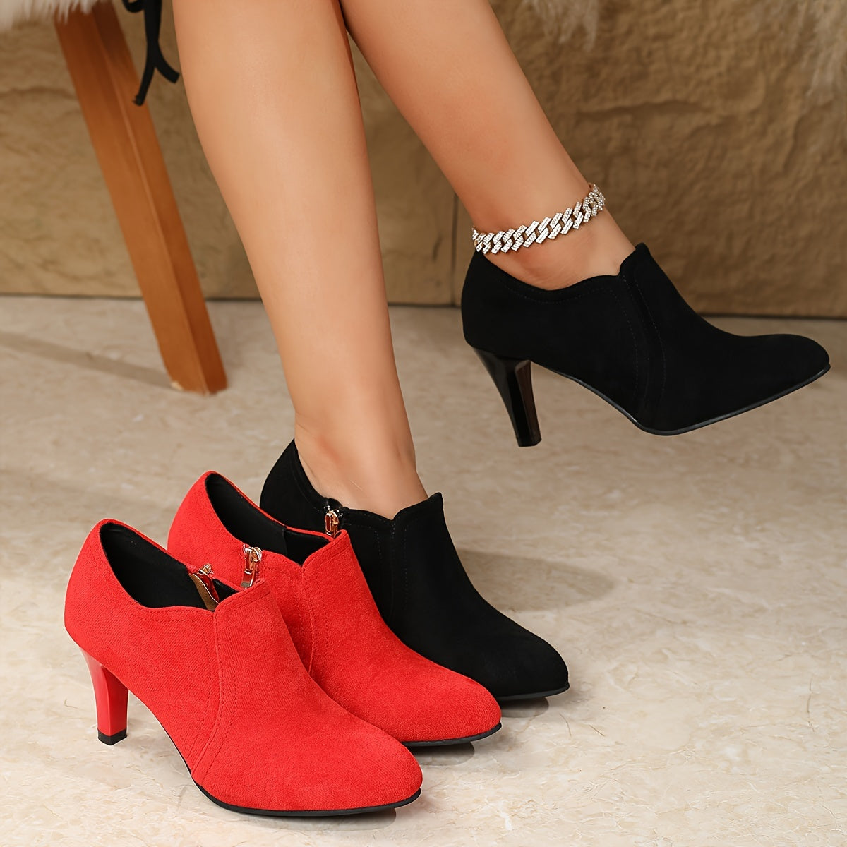 Women's Solid Color High Heel Ankle Boots With Side Zipper