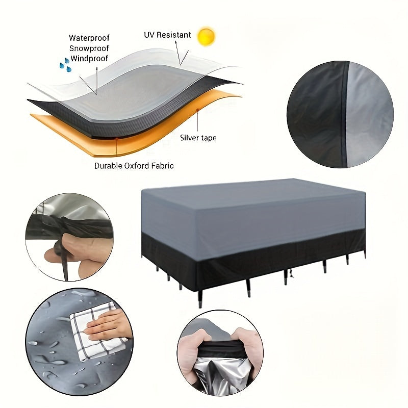 210D Oxford Cloth Outdoor Square Table and Chair Cover Black Patio Furniture Protector