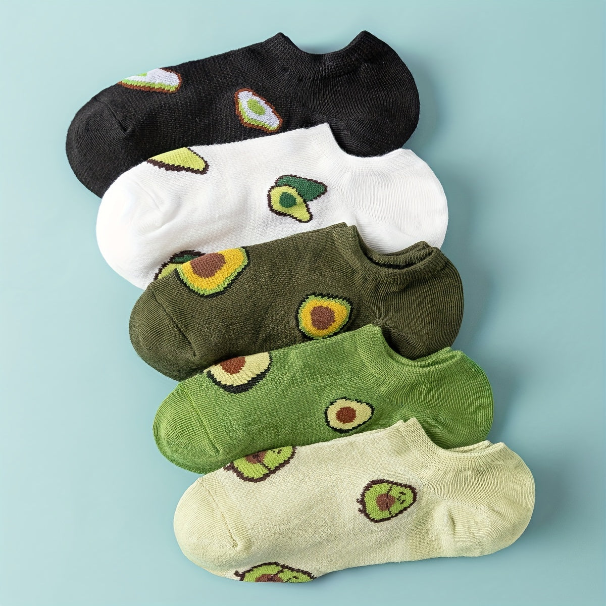 Women's Avocado Print Crew Socks 5 Pairs Short Knit Polyester Comfortable
