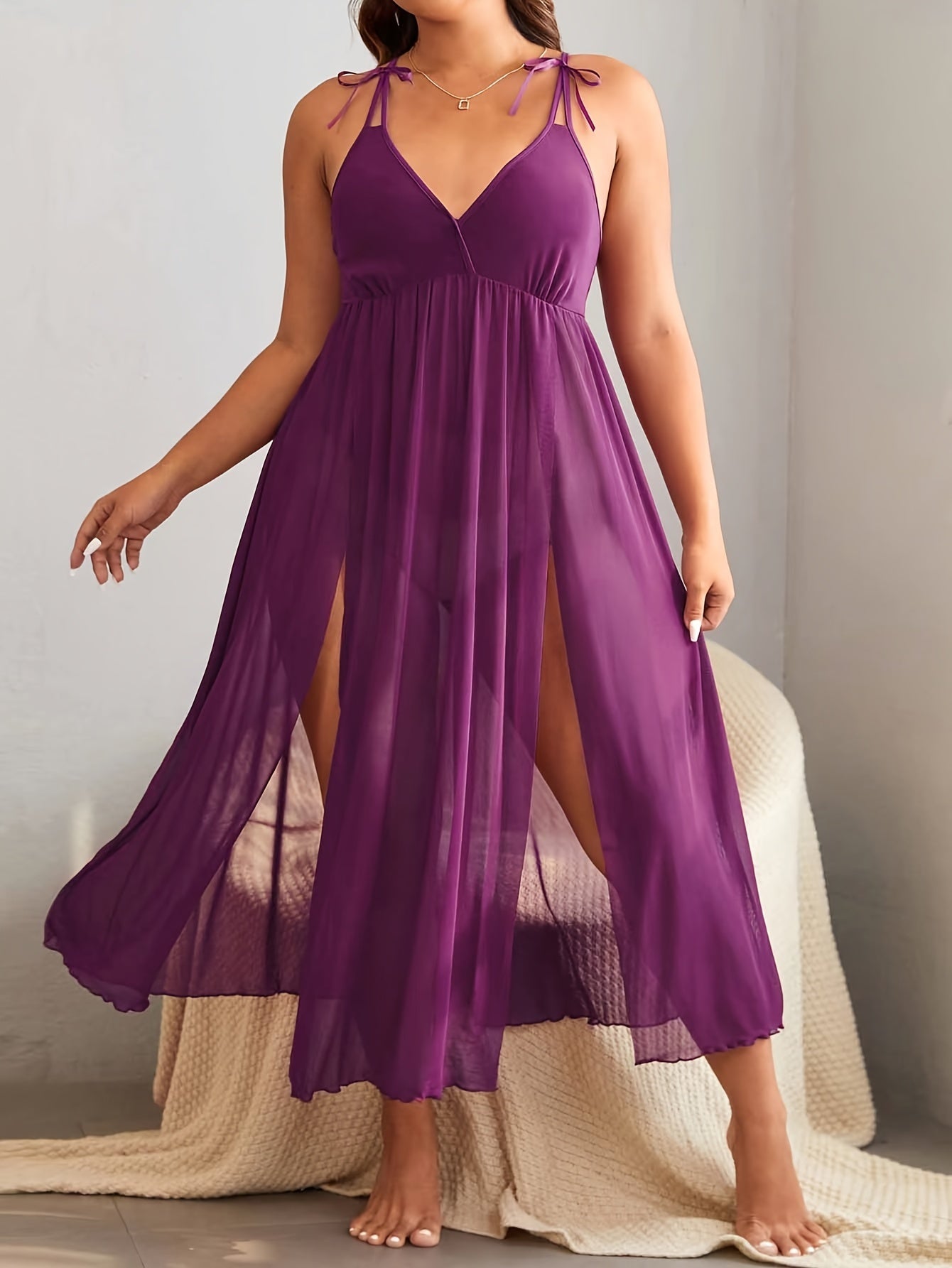 Plus Size Women's Mesh Halter Dress Sexy Evening Wear Black Large