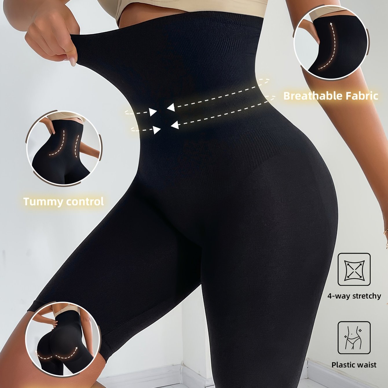 Women High-Waist Thigh Slimmer Shapewear Shorts Solid Color Polyamide Elastane