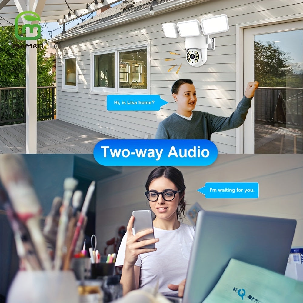 LED Floodlight Security Camera 4MP HD Motion Detection Cloud Local Storage Alexa Compatible