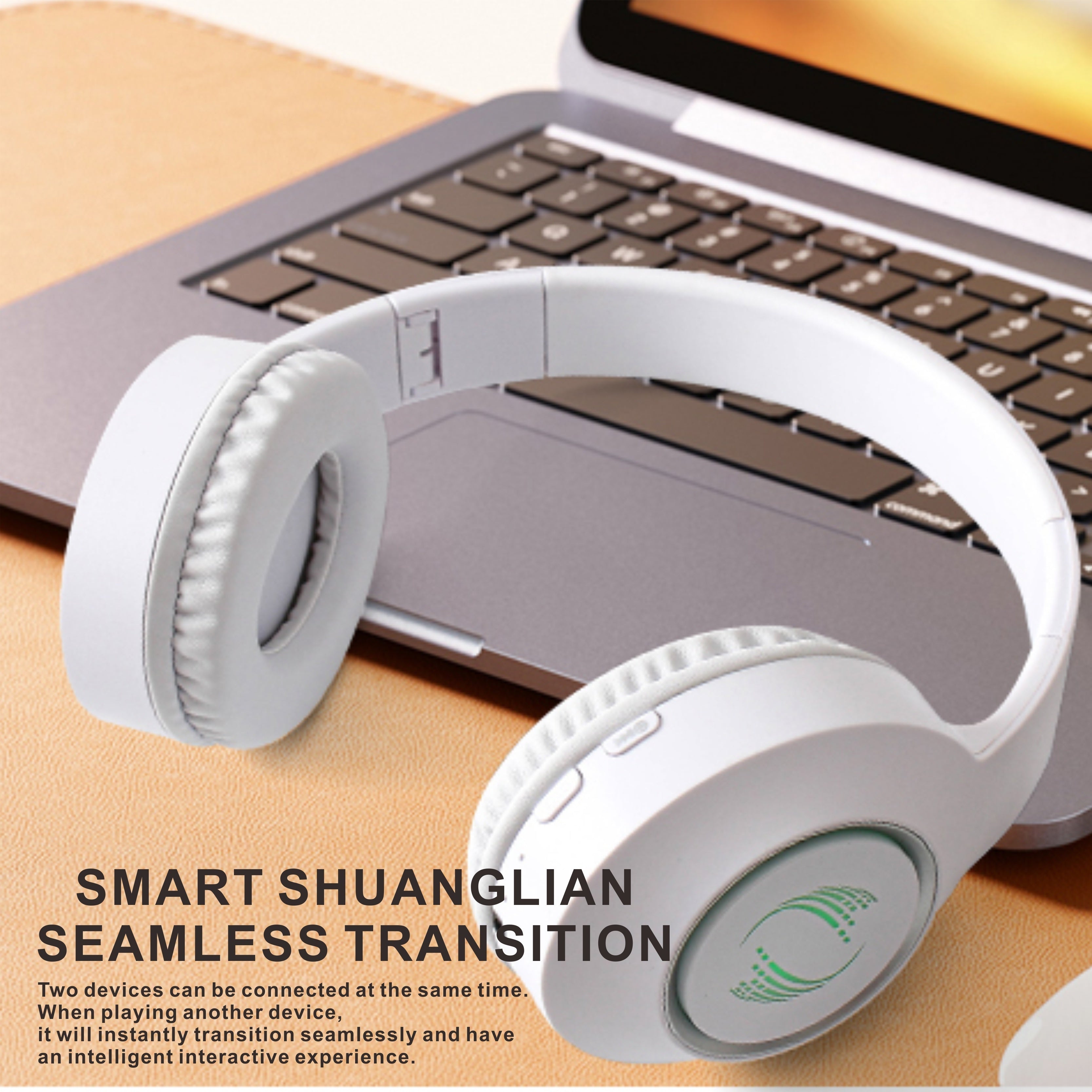 Wireless Over-Ear Headphones with LED Lights Long Battery Life High Fidelity Stereo for Gaming Running Adults