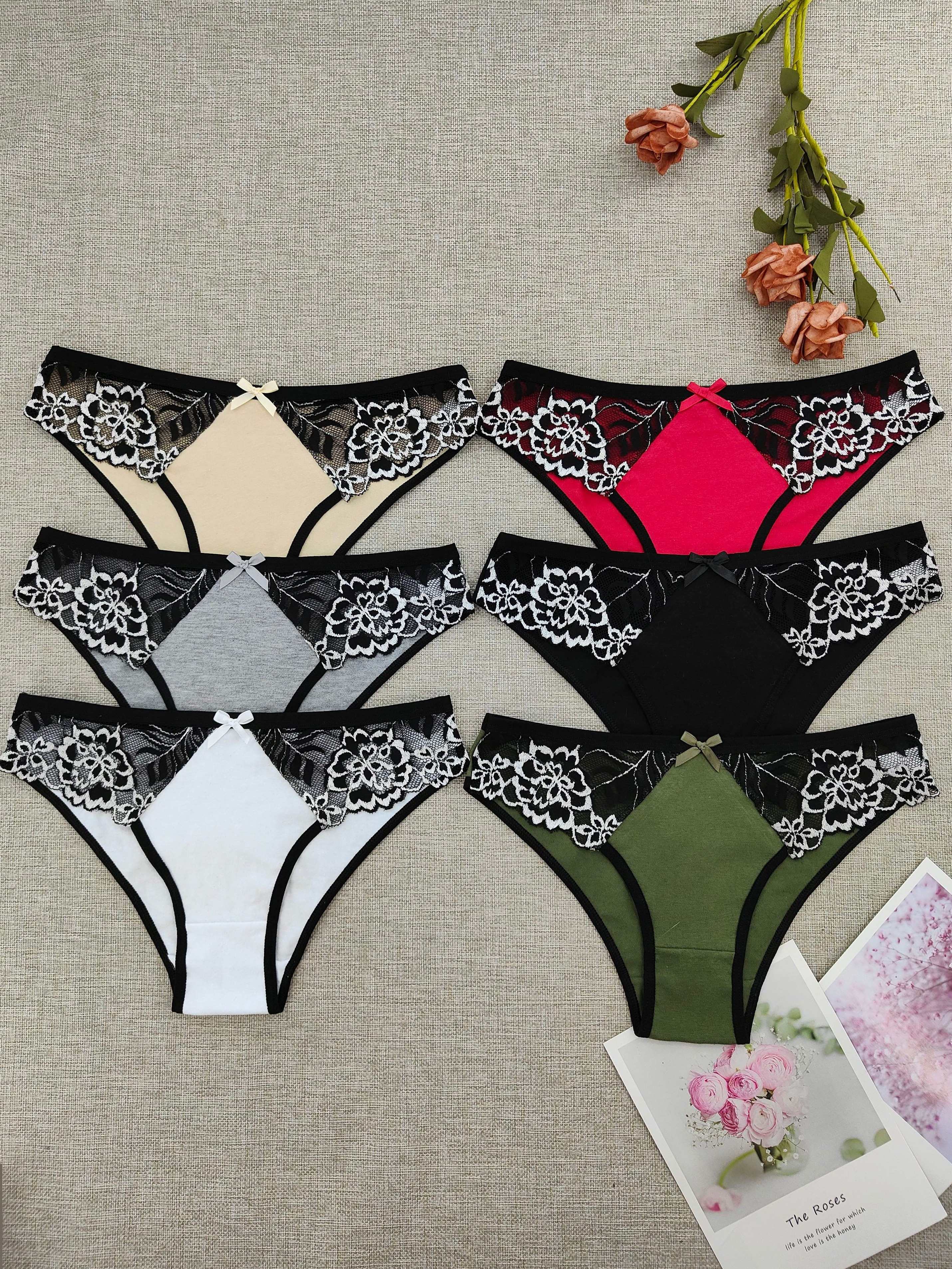 Women's Cotton Lace Briefs 6-Pack Soft Stretchy Panties Underwear