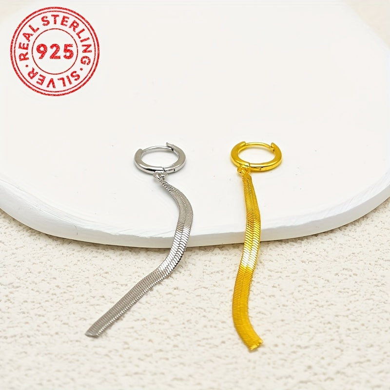 Sterling Silver Snake Chain Tassel Earrings for Women Casual Stylish Lightweight