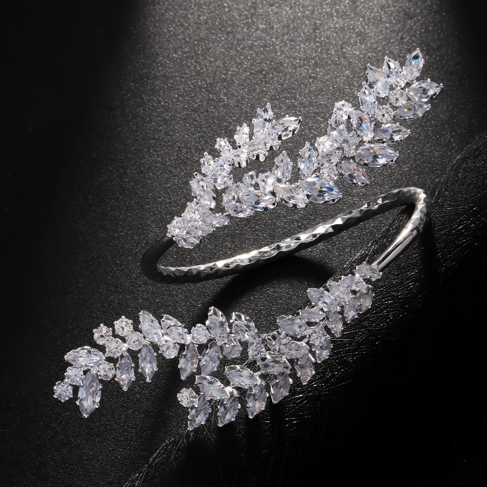 Women’s Leaf Bracelets Rhinestone Open Wedding Jewelry Elegant European American Bridal Accessories