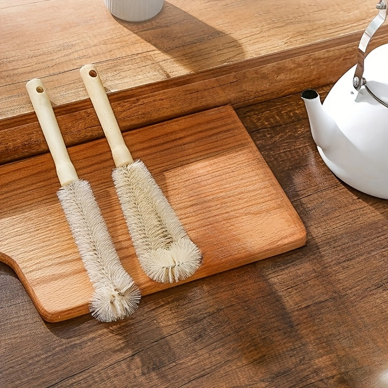 Wooden Cup Brush with Handle, Soft Cleaning Tool for Kitchen Cups and Bottles