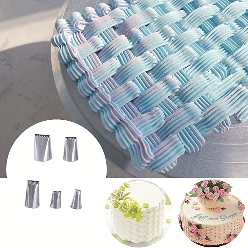 5 dona zanglamas po'latdan yasalgan quvur uchlari to'plami - murakkab tort bezash uchun ideal, tishli va tekis qirralar bilan. Tug'ilgan kun va yubiley bayramlari uchun ideal, zarur tort bezash materiallarini o'z ichiga oladi.