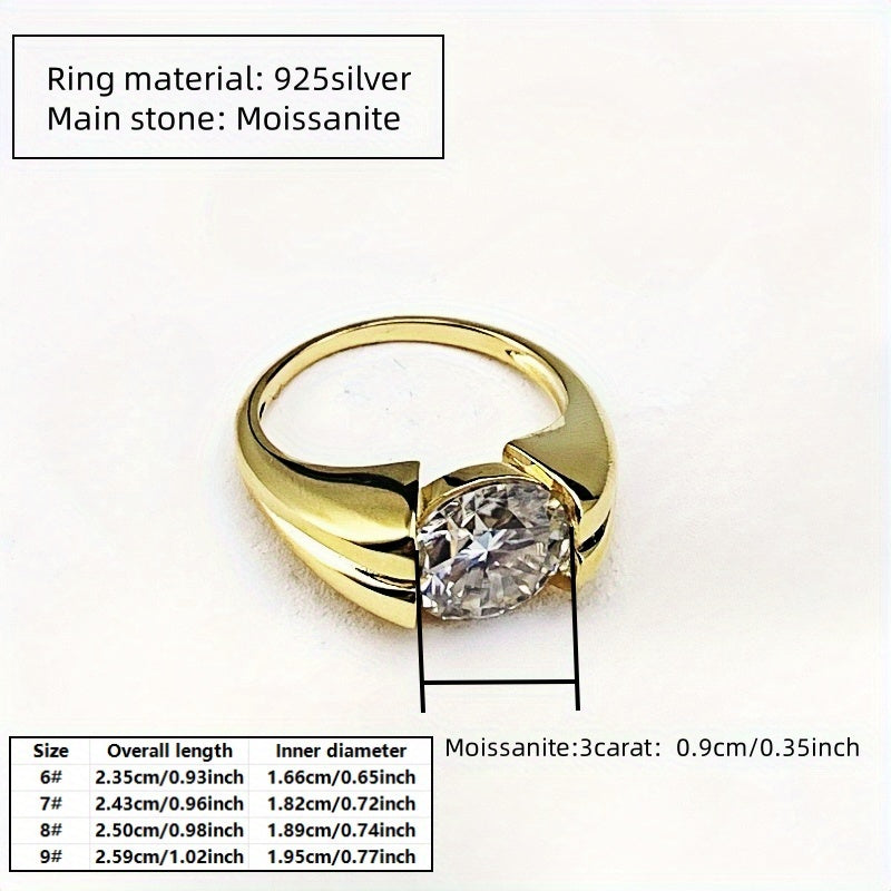 Vintage Moissanite Solitaire Ring 3 Carats Silver Wedding Band for Men Women