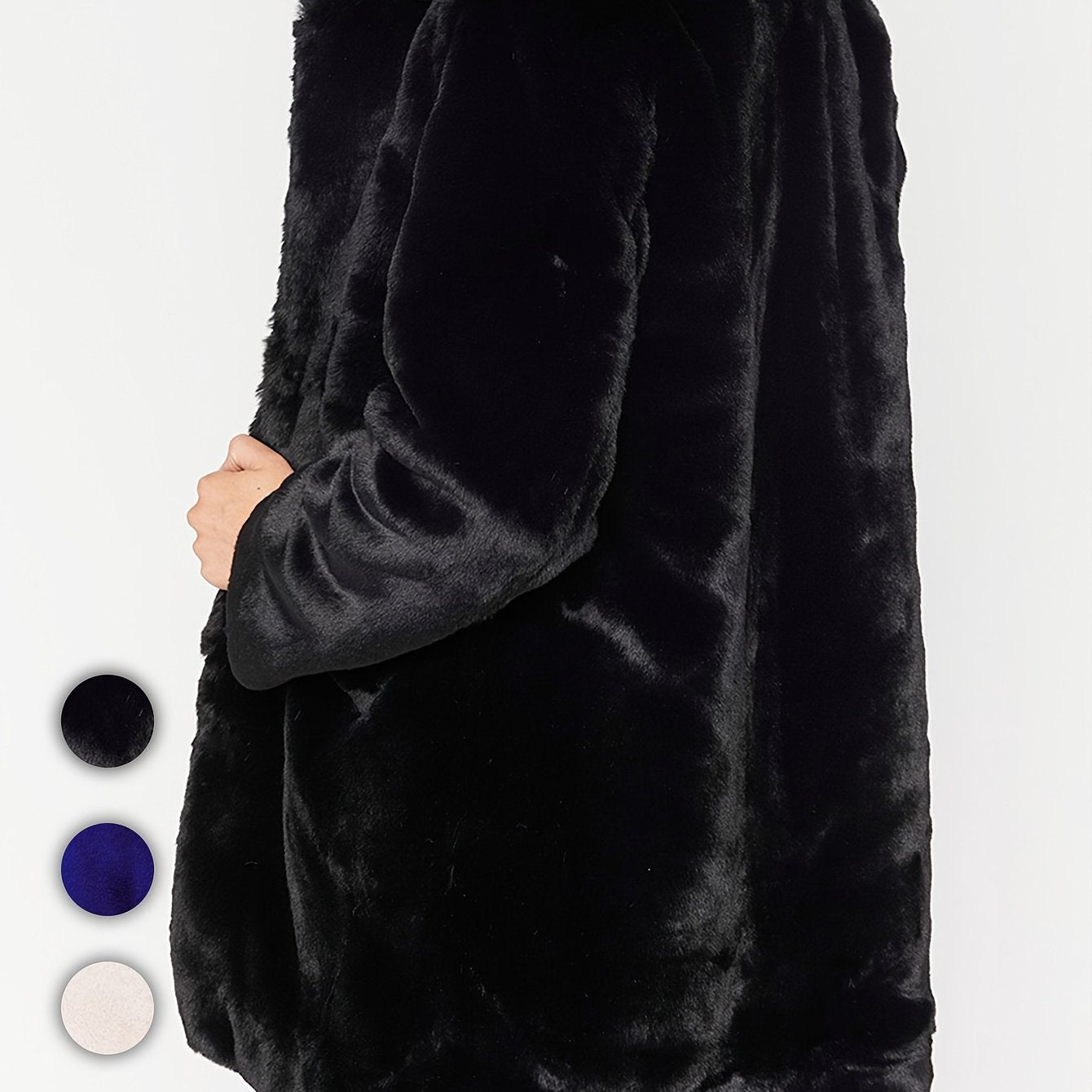 Women's Faux Fur Coat with V-Neck Long Sleeves Pockets Fall Winter Casual