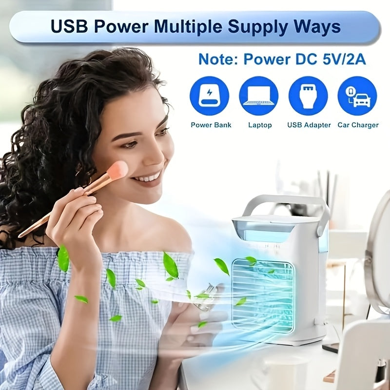 Portable USB Powered Evaporative Air Conditioner with 700ml Water Tank, Desktop Cooling Fan for Bedroom Office Living Room