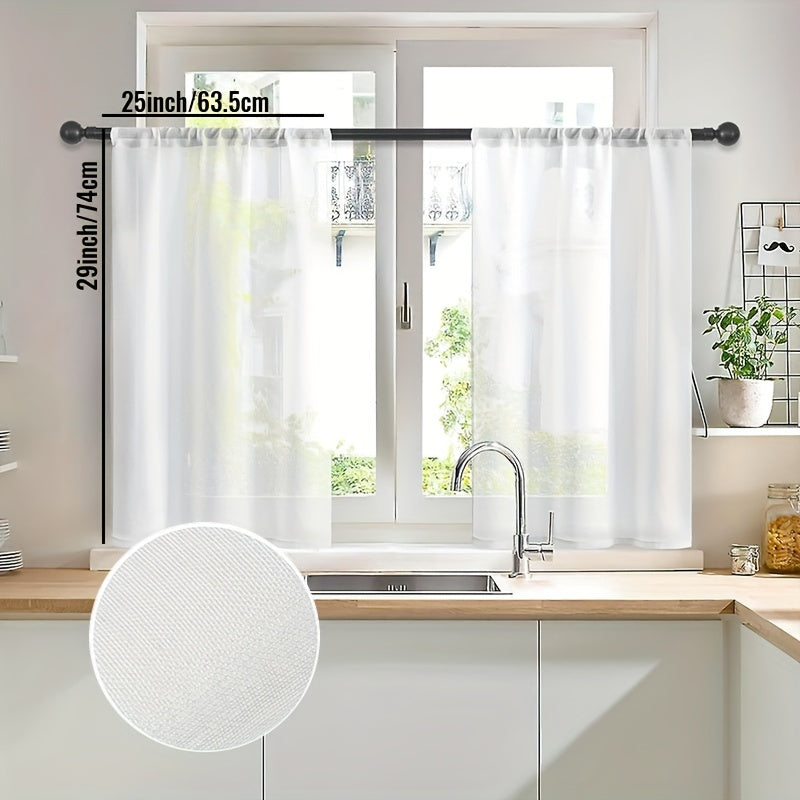 Juego de 2 cortinas de cocina semi-translúcidas con textura de lino blancas para cafetería, sala de estar y dormitorio