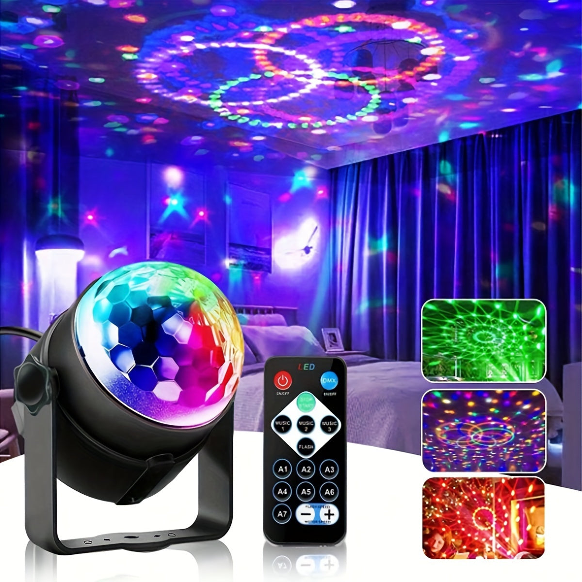 RGB Disco Ball Light with 7 Lighting Modes Remote Control USB Powered for Home Parties Bars Weddings