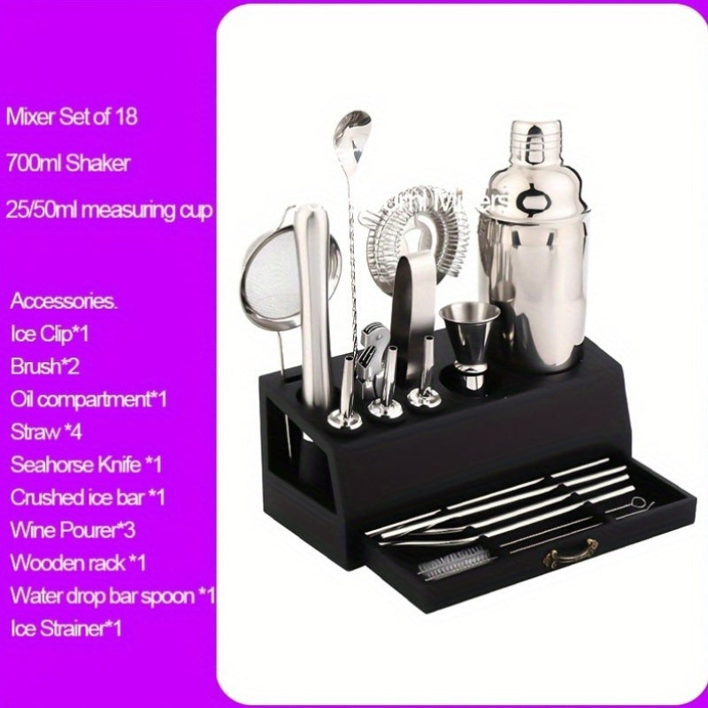 18-Piece Stainless Steel Barware Set with Cocktail Shaker, Jigger, Muddler