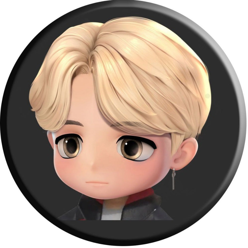 Set of 7 K-Pop Inspired Round Alloy Brooches with Cartoon Avatar Designs for Fashion Fans