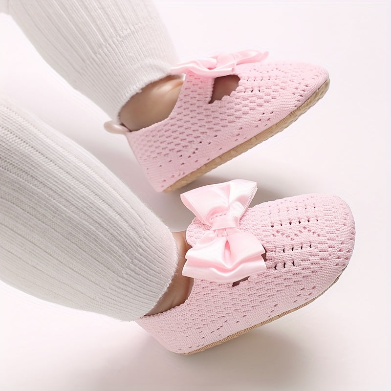 Zapatos para bebés que caminan rosa, blanco, beige, con lazo, casual, primavera, otoño, tela, slip-on