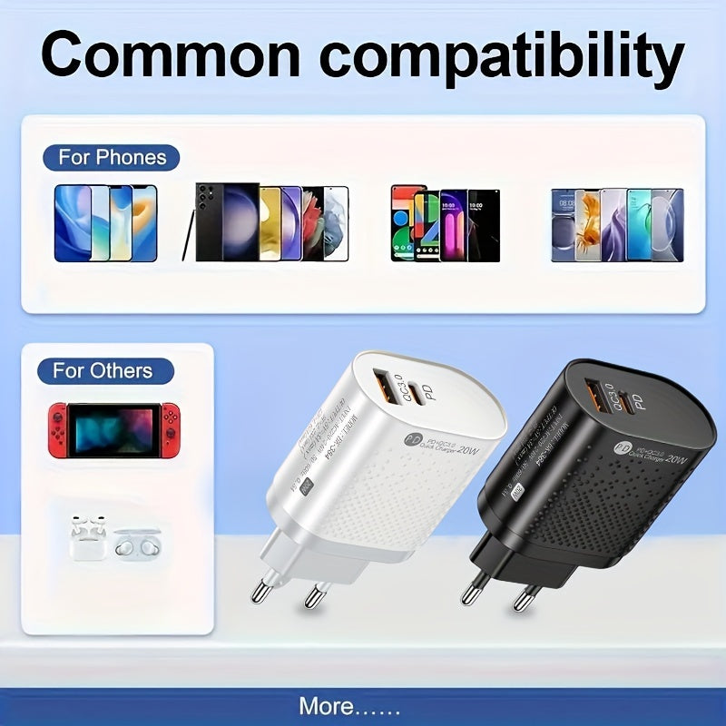 Universal USB-C Fast Wall Charger Dual Port Power Adapter White Black