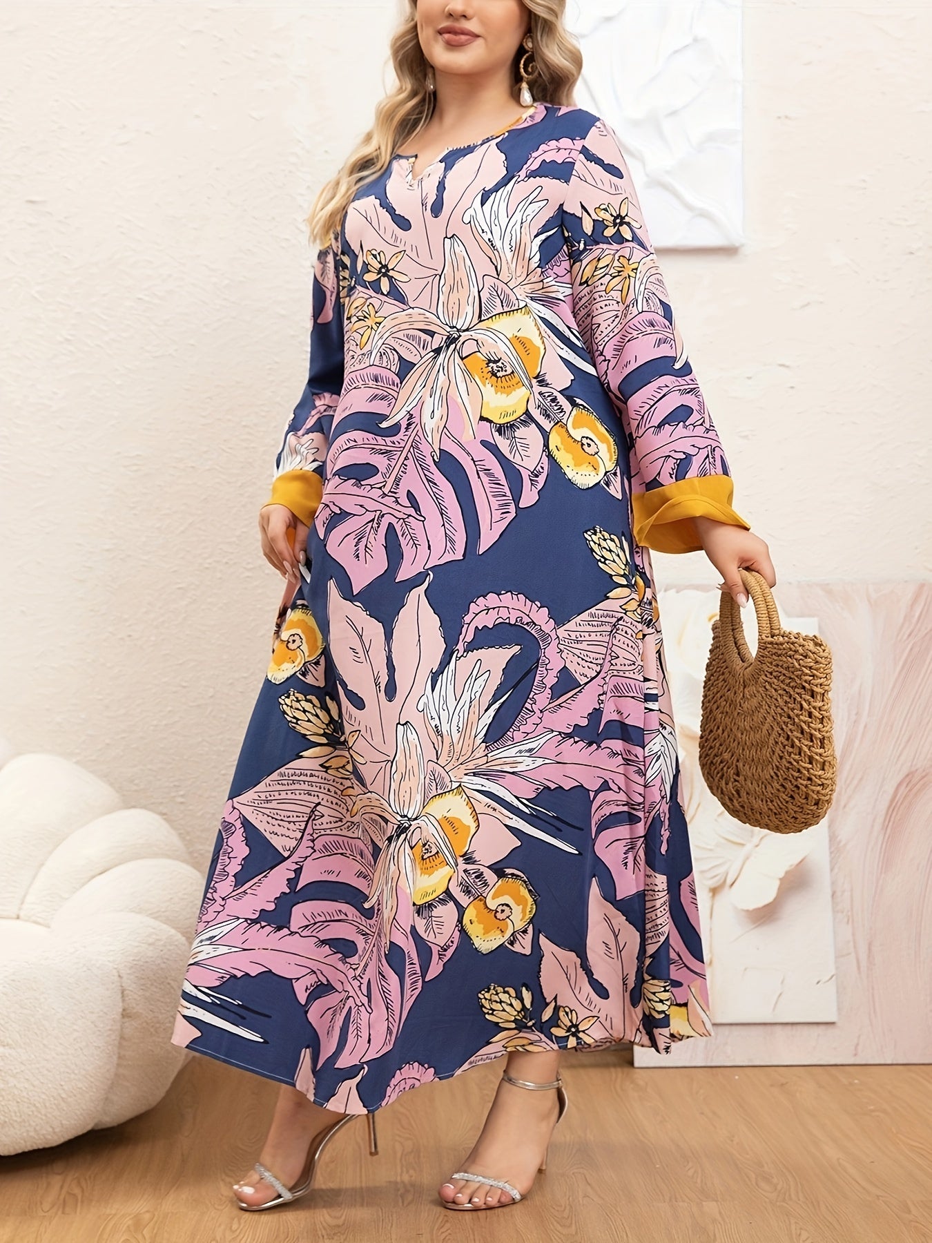 Plus o'lcham O'rta sharq ayollari uchun bosma erkin kiyinadigan sayohatchi qulay kiyim