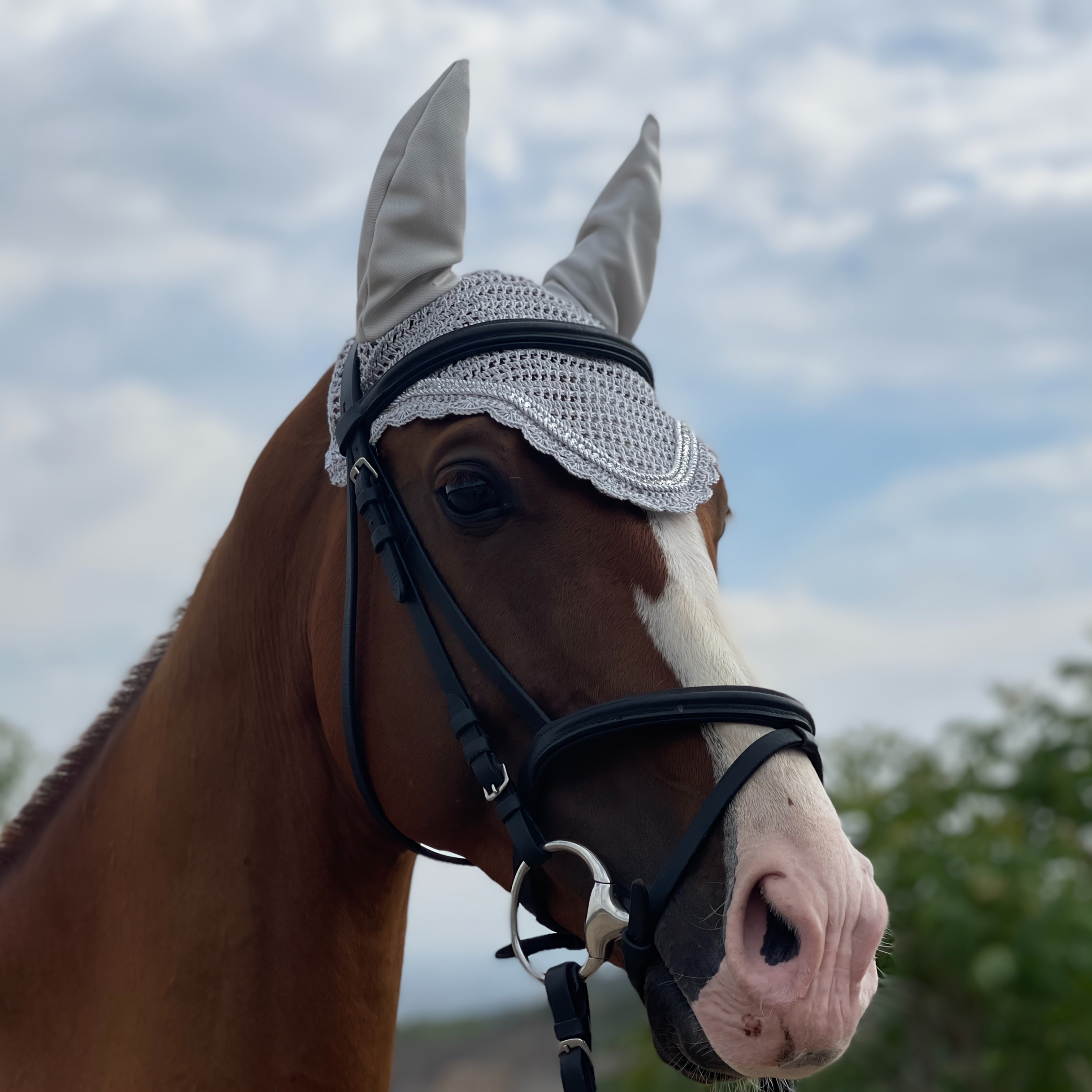 3D Sparkly Knitted Horse Ear Covers Spandex with Glitter Design