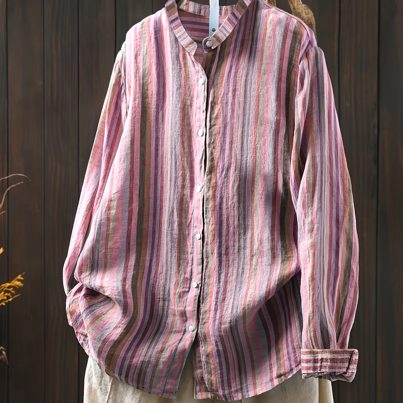 Plus o'lchamli ayollar bluzasi uzun qo'lqopli yengli polyester to'qima binafsha yashil barg bosma