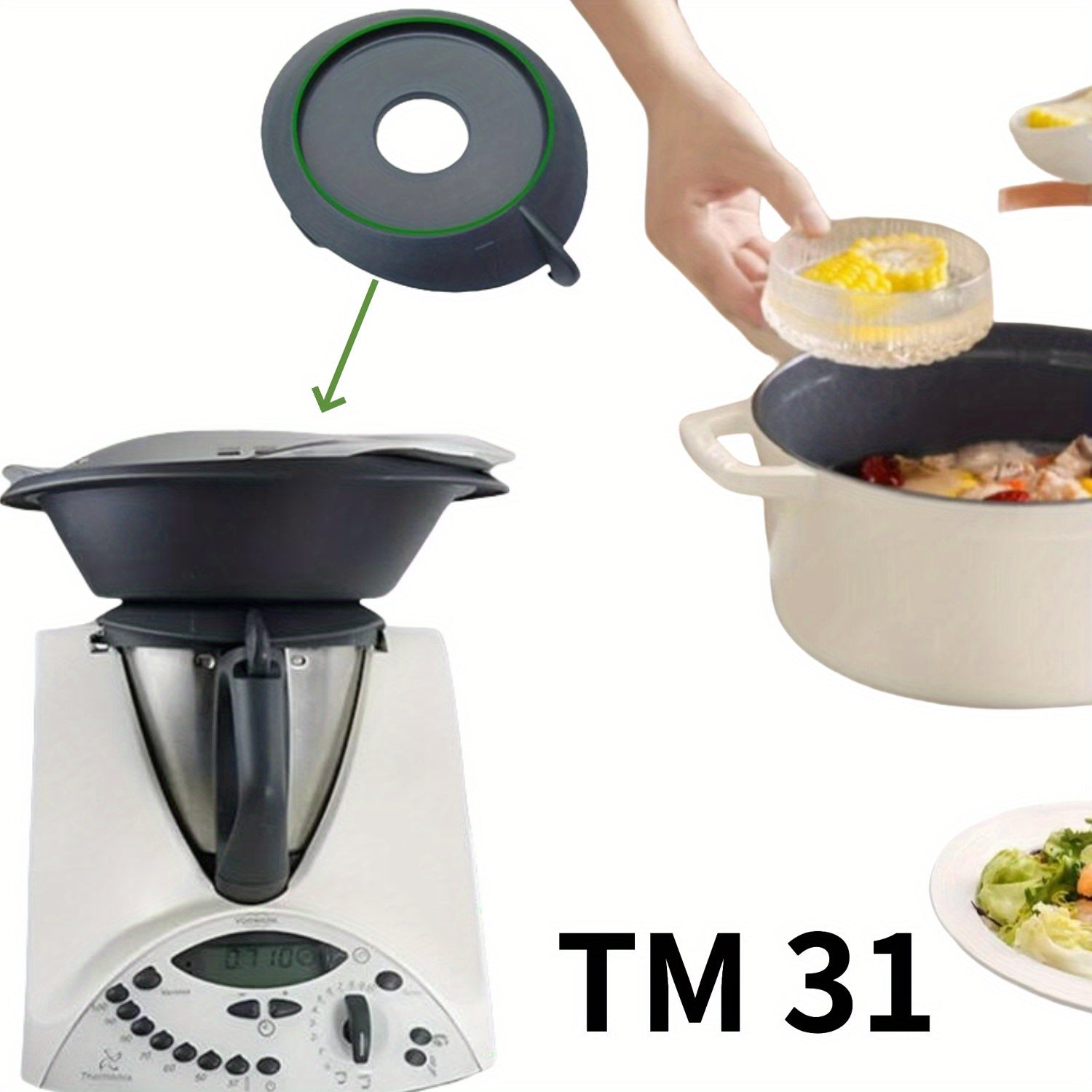 "Thermomix TM31 blender uchun bitta silikon muhrlash halqasi, ovqatlanish maqsadlari uchun mo'ljallangan, katta o'lchamda va yashil rangda. Thermomix blenderlari bilan mos keladi."