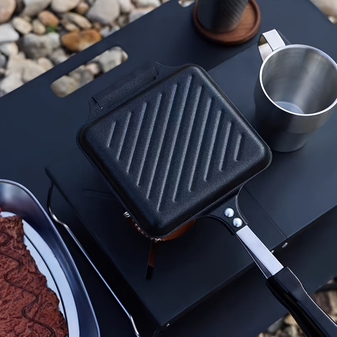 Cast Iron Double-Sided Sandwich Press Non-Stick Griddle for Breakfast Waffles and Sandwiches