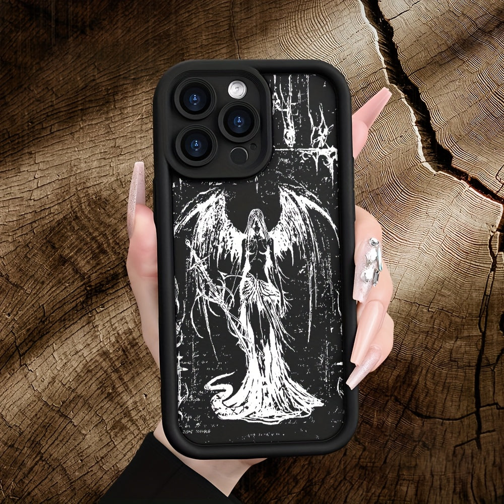 Soft TPU Phone Case for iPhone 11 to 16 Pro with Angel Wings and Lens Protection