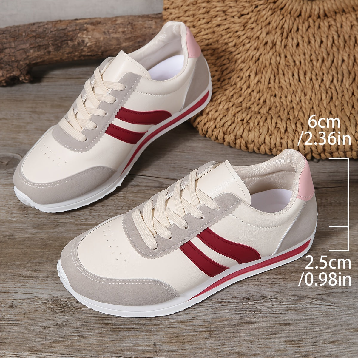 Women's Lightweight Low-Top Sneakers White Navy Red Casual Running Walking