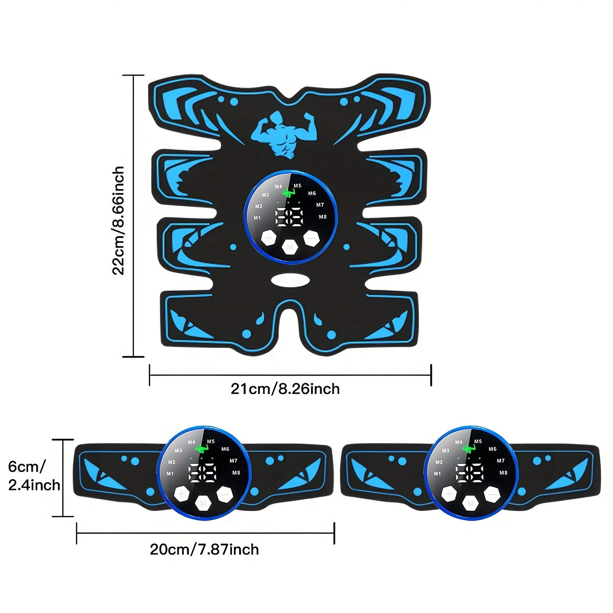 Set de cinturón de masaje recargable por USB de tres piezas con 8 modos y 29 niveles de intensidad para relajación muscular de cuerpo completo