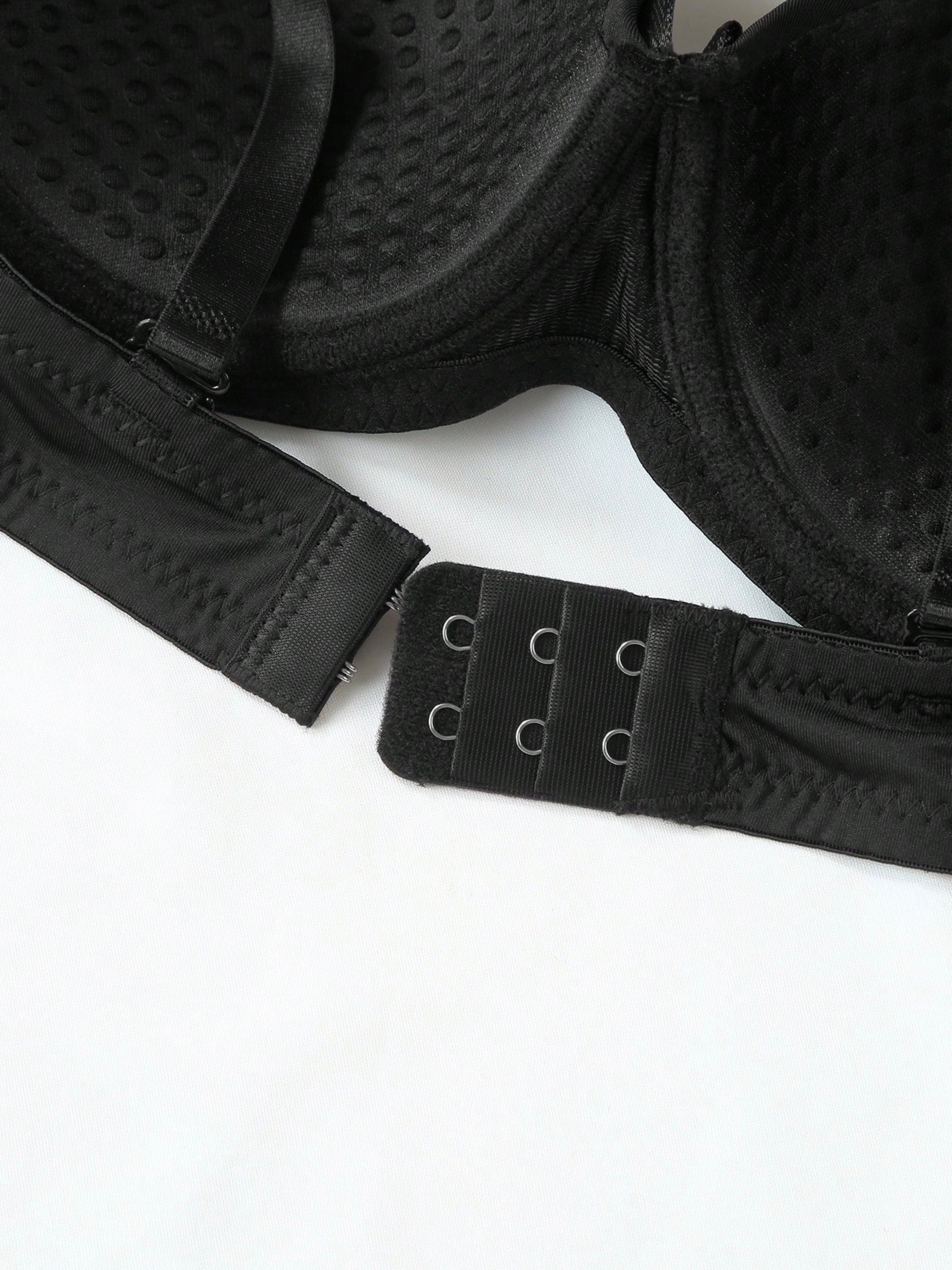 Glossy Steel Ring Lingerie Set in Plain Color 2-Piece