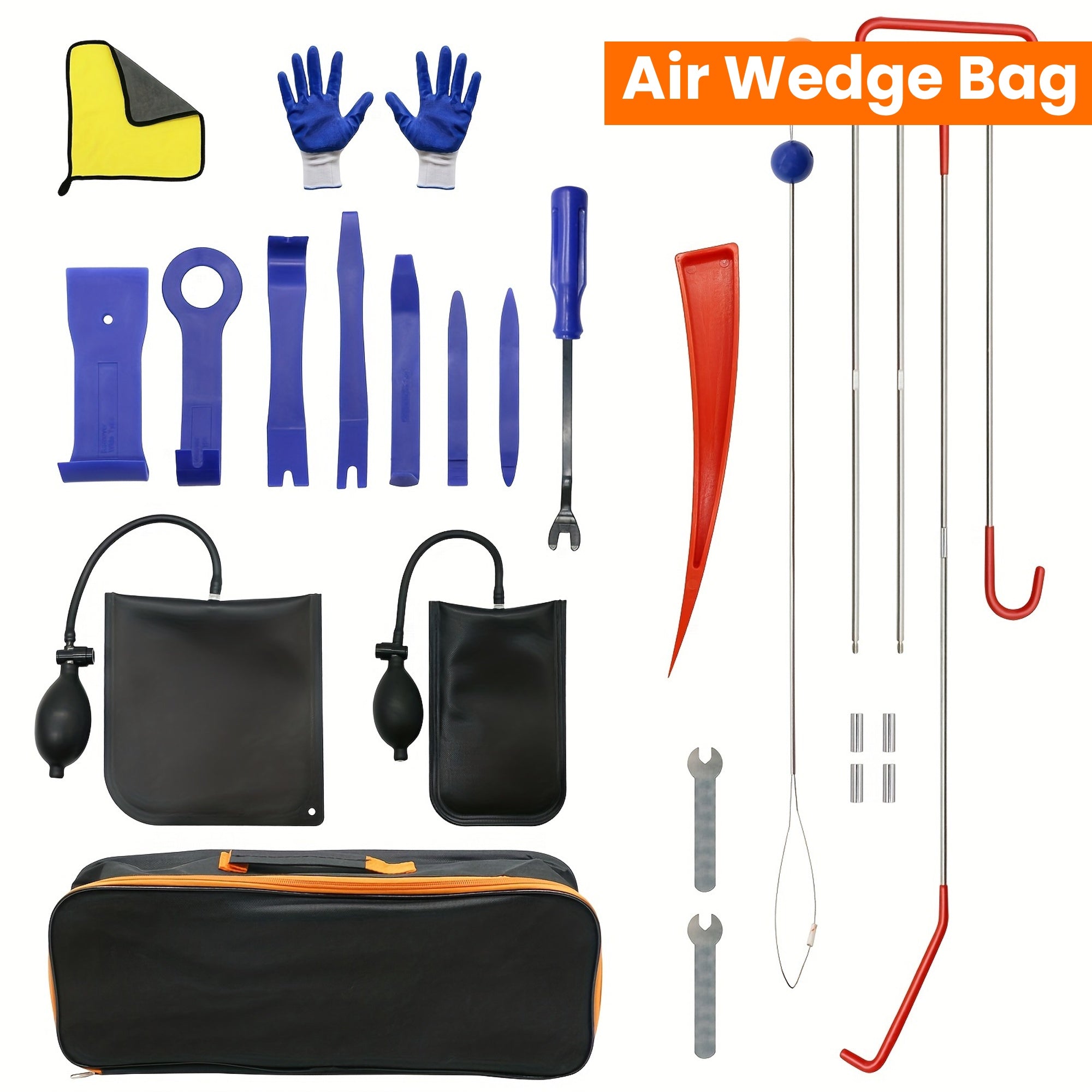 27 Piece Emergency Car Tool Set With Long Reach Hook and Trim Removal