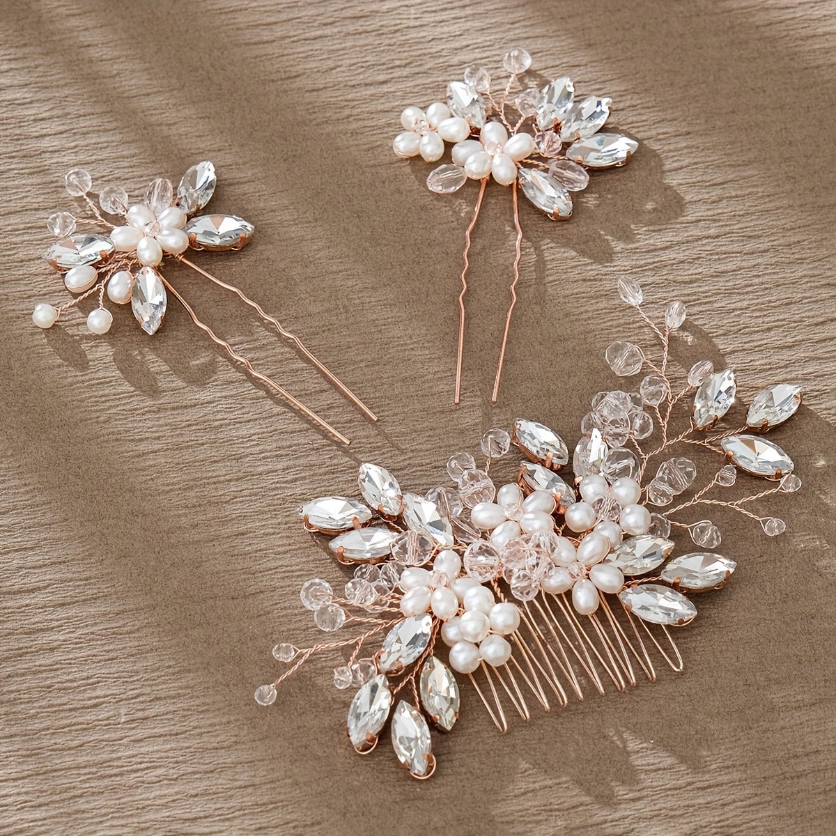 Pack of 3 Bridal Wedding Hair Comb Sets Pearl Flower Rhinestone Hair Accessories