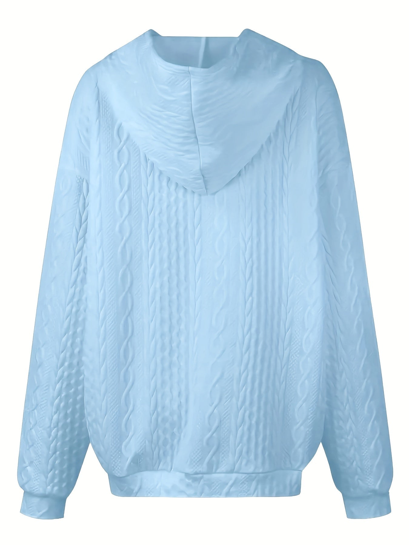 Plus Size Women's Solid Jacquard Long Sleeve Hooded Sweatshirt