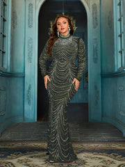 Vestido de noche formal de sirena con pedrería de talla grande para prom y boda