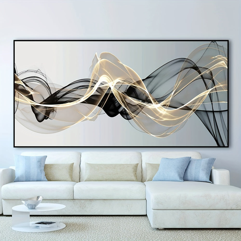 Modern Canvas Wall Art Abstract Black and Gold Mesh Geometric Print for Living Room Bedroom Office