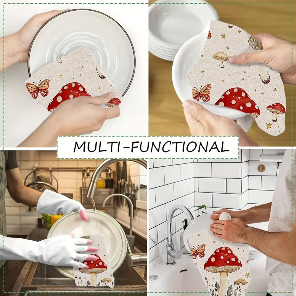 Whimsical Mushroom and Butterfly Kitchen Towels, Soft, Absorbent, 16x24 Inches