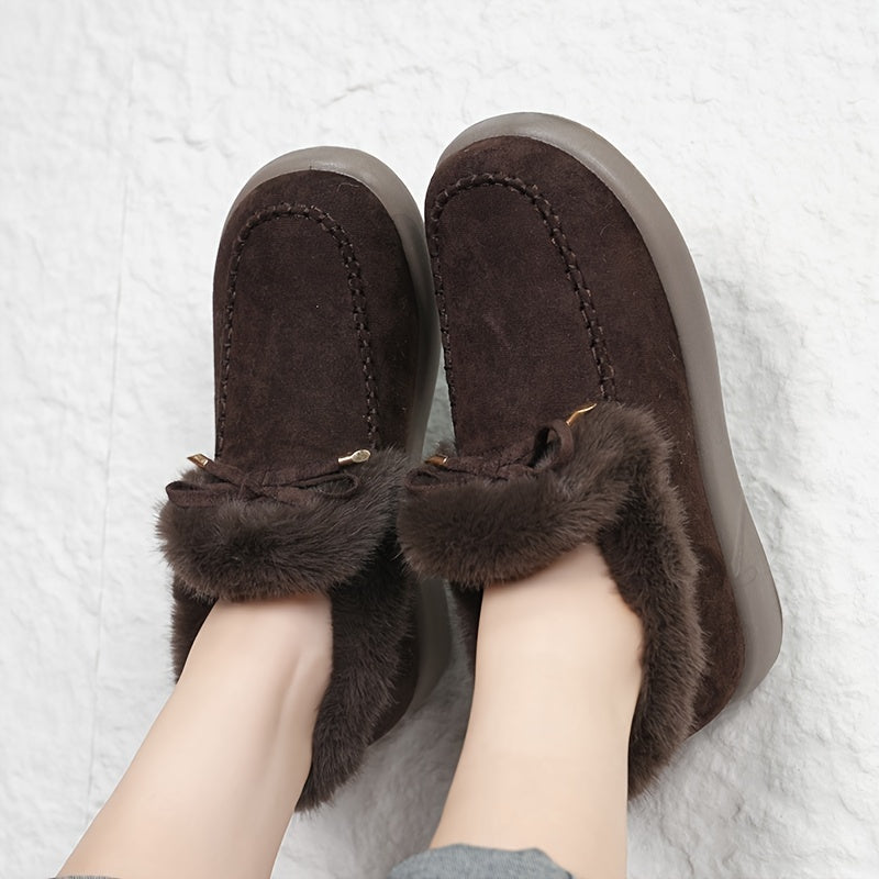 Women's Fleece-Lined Winter Boots with Plush Collar Slip-On Snow Boots