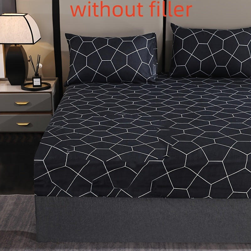 Three-Piece Bedding Set with Printed Fitted Sheet Dust-Proof Bed Cover and Non-Slip Fitted Sheet