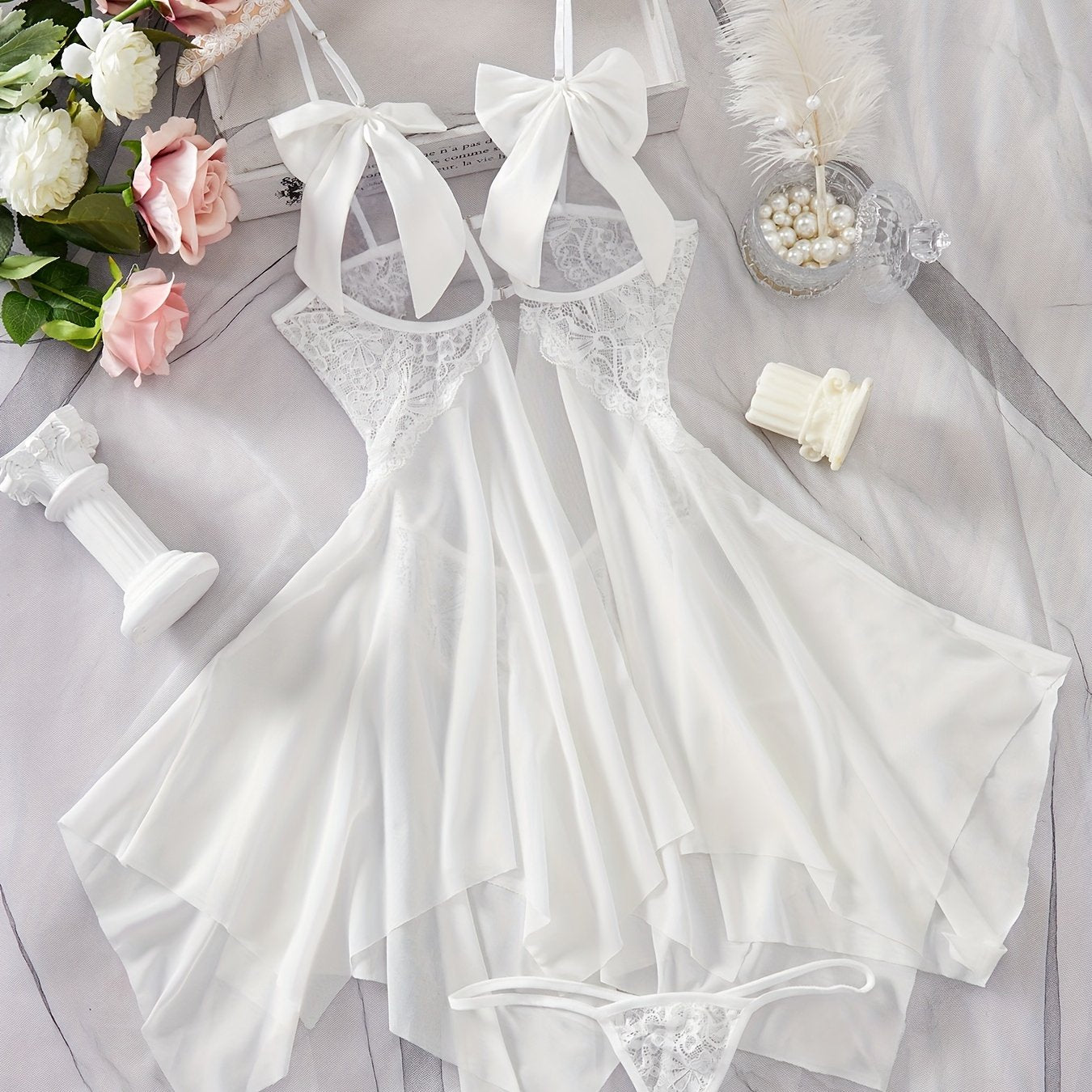 Women's Lace Patchwork Suspender Dress with Adjustable Straps