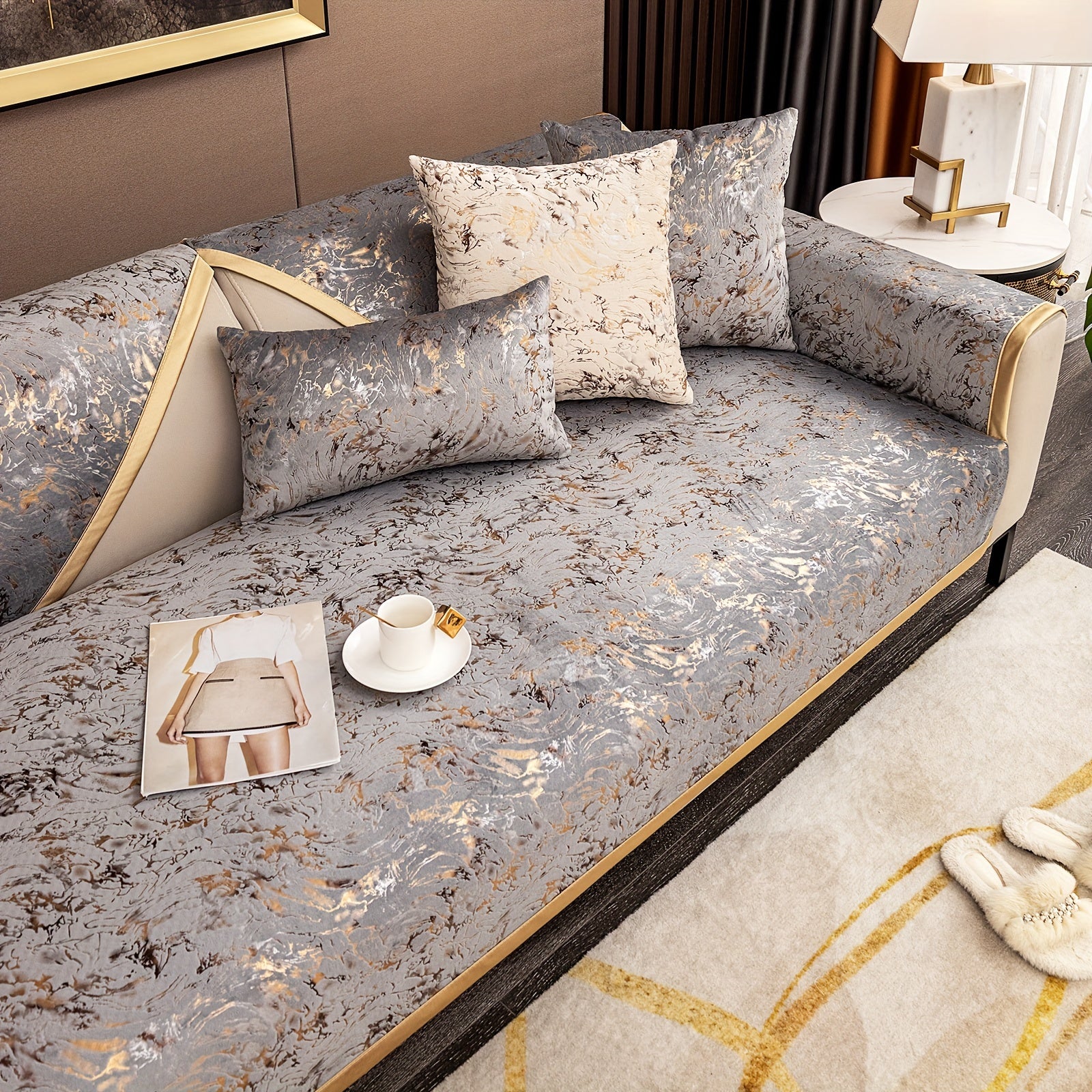 Европейский стиль чехол для дивана, универсальный чехол для всех сезонов с чехлом для подушки и защитным чехлом для подушек дивана. Подходит для различных комнат и домашнего декора.