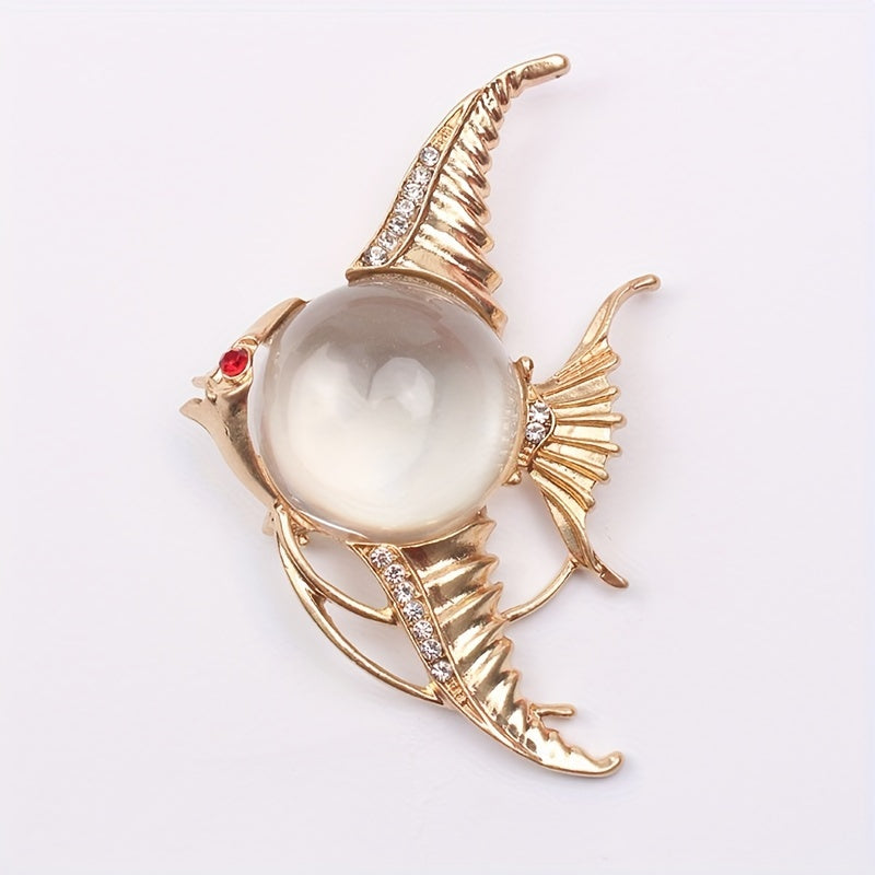 Transparent Jelly Series Brooches with Gold Owl and Fish Designs Stylish Jewelry