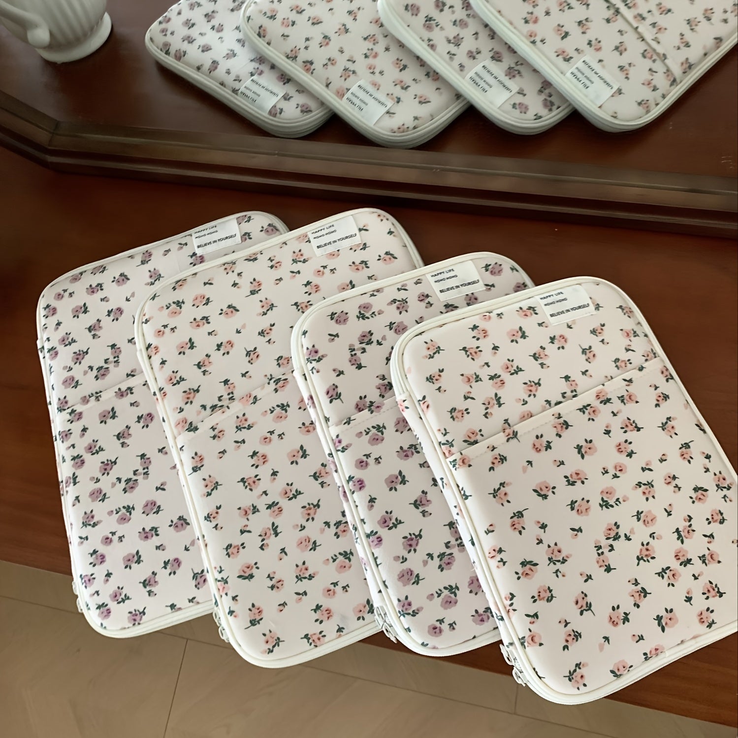 Розовый цветочный чехол для ноутбуков и планшетов 25,4-35,56 см Полиэстер дизайн Кавай