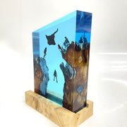 LED Resin Decor Lamp with USB Power Geometric Coral Reef Design Wooden Base