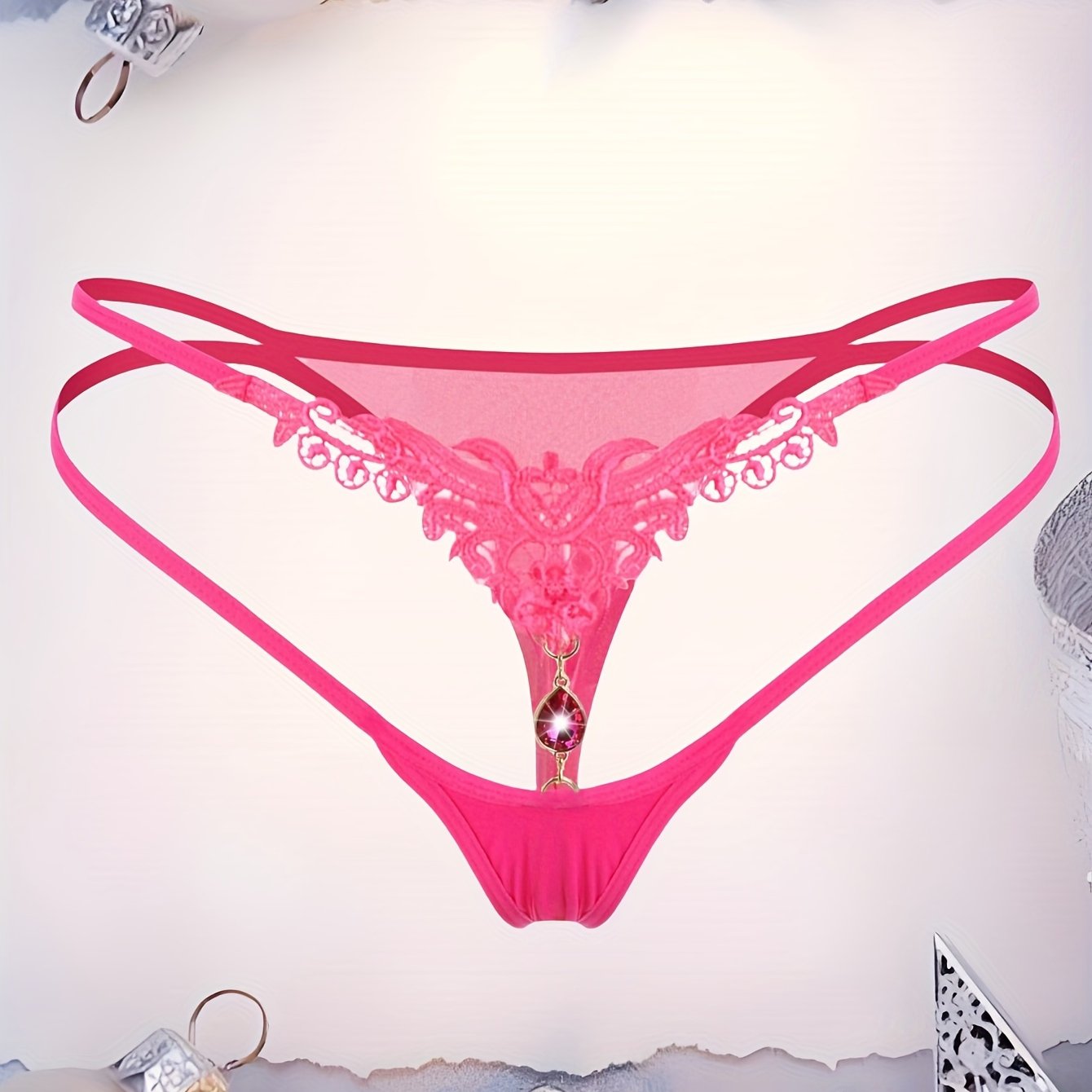 Girls Rhinestone Thong Underwear with Sparkling Design